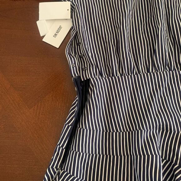 Women’s Jason Wu stripe asymmetrical tiered shirt long sleeve dress💥size 10, NWT - Picture 4 of 15